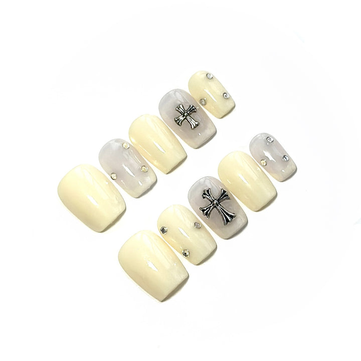 3D Cross-Embellished Press-On Nail Art Set