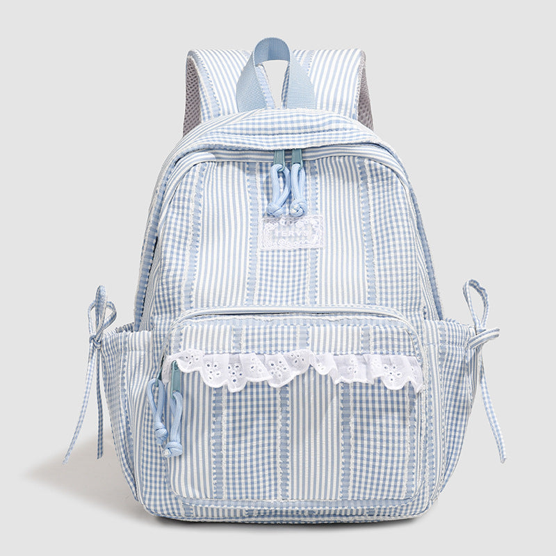 Stylish Striped Backpack with Lace Trim Kalsten