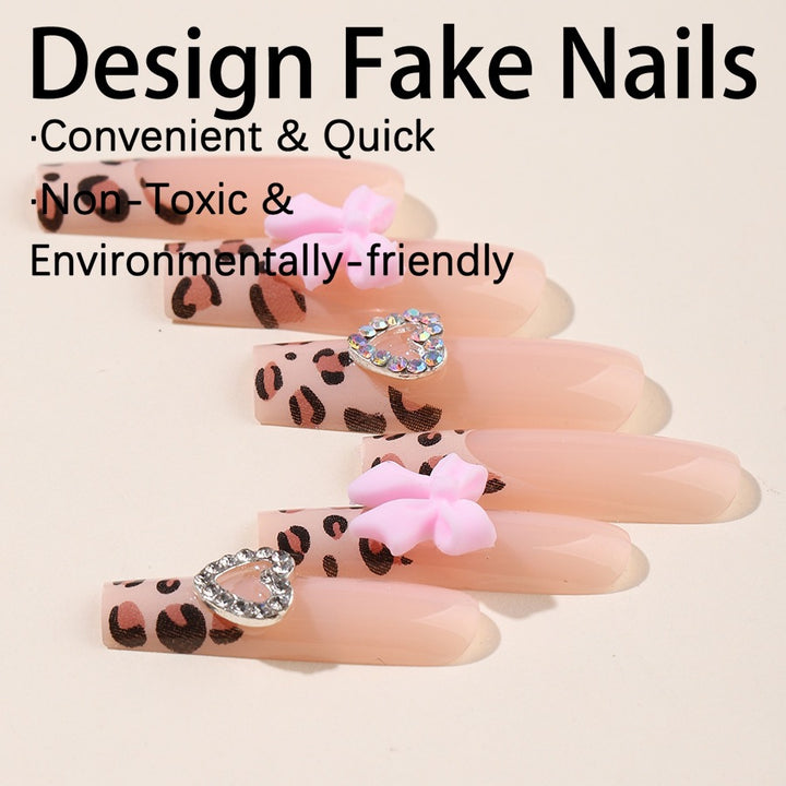 Nail art set with trendy leopard pattern and embellished details Kalsten