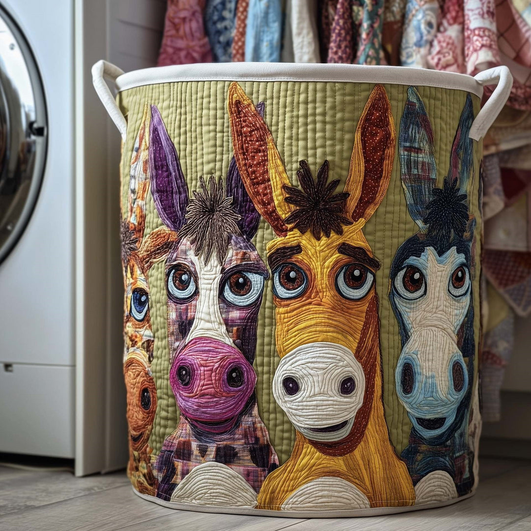 Quilted Decorative Laundry Storage Basket With Rope Handles Collapsible Fabric Organizer