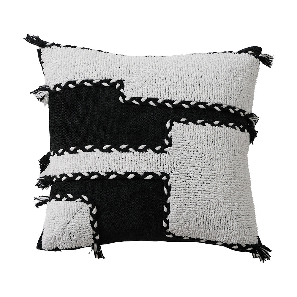 Square hand-tufted decorative pillow with geometric high-pile relief