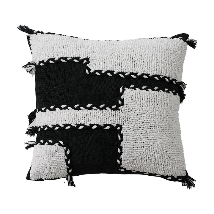Square hand-tufted decorative pillow with geometric high-pile relief