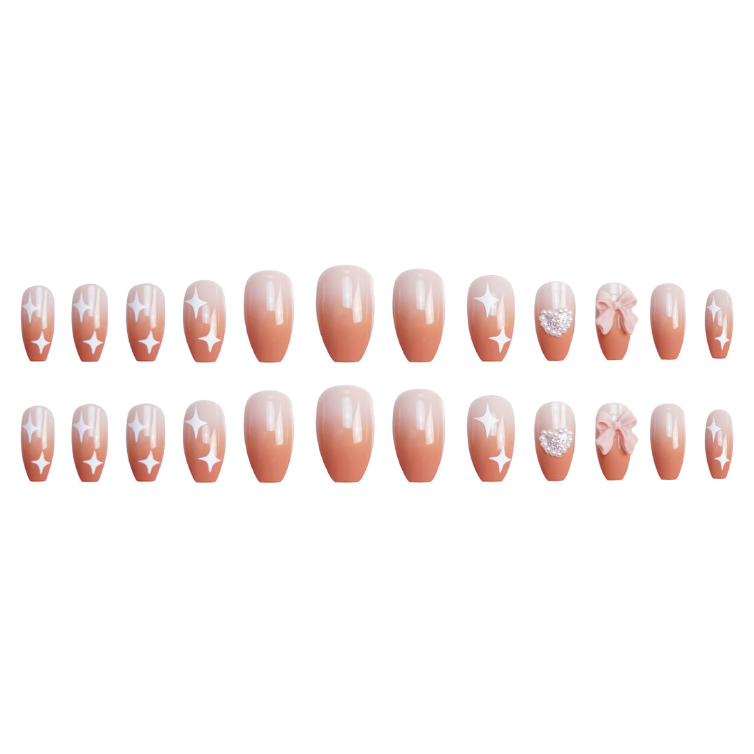 Decorative Press-On Nail Set with Rhinestone and Bow Accents