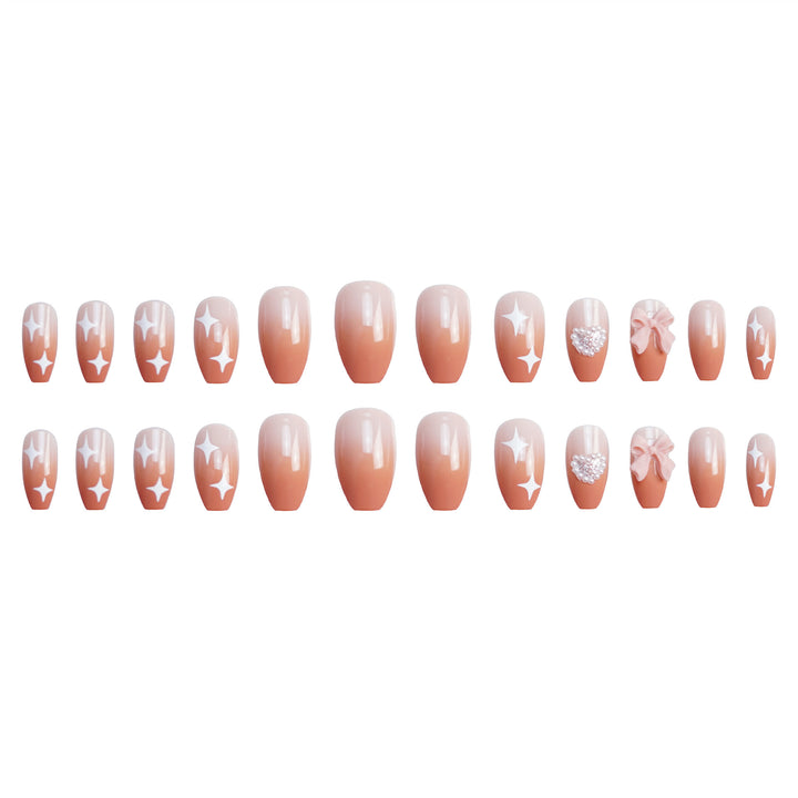 Decorative Press-On Nail Set with Rhinestone and Bow Accents
