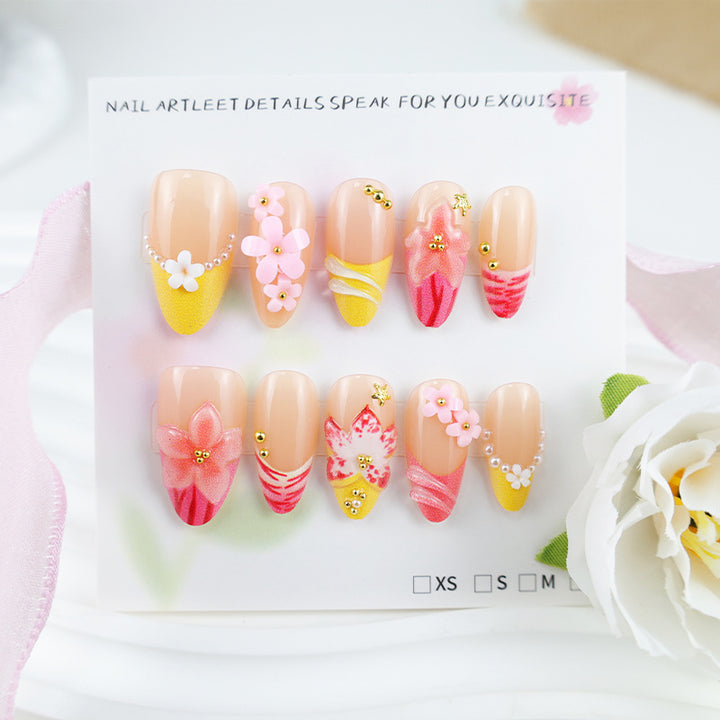 Artificial nail set with creative flower and lace decorations Kalsten