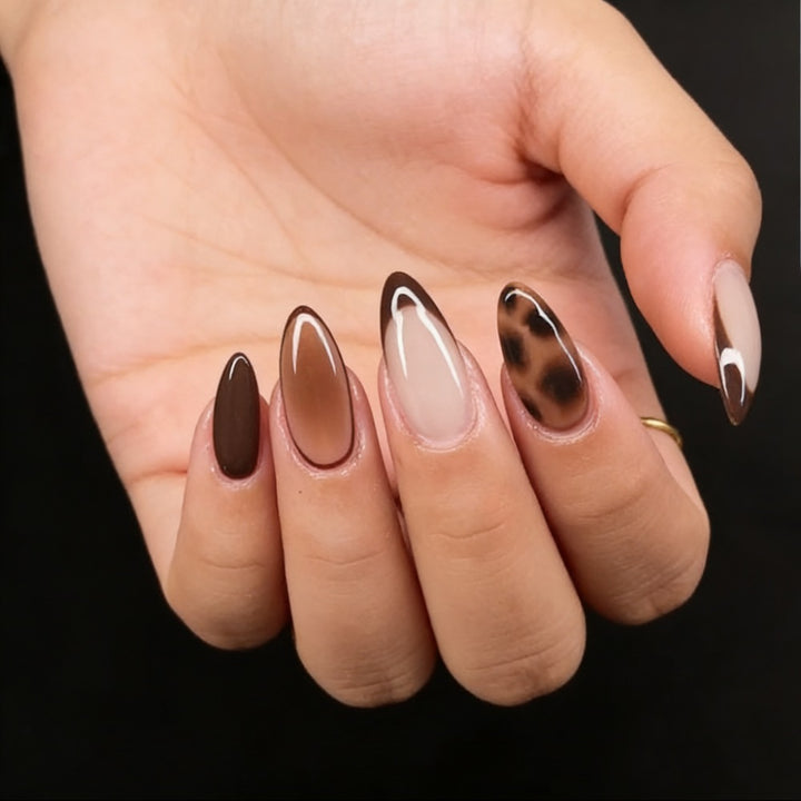 Artistic Almond-Shaped Press-On Nail Set with Abstract Patterns Kalsten