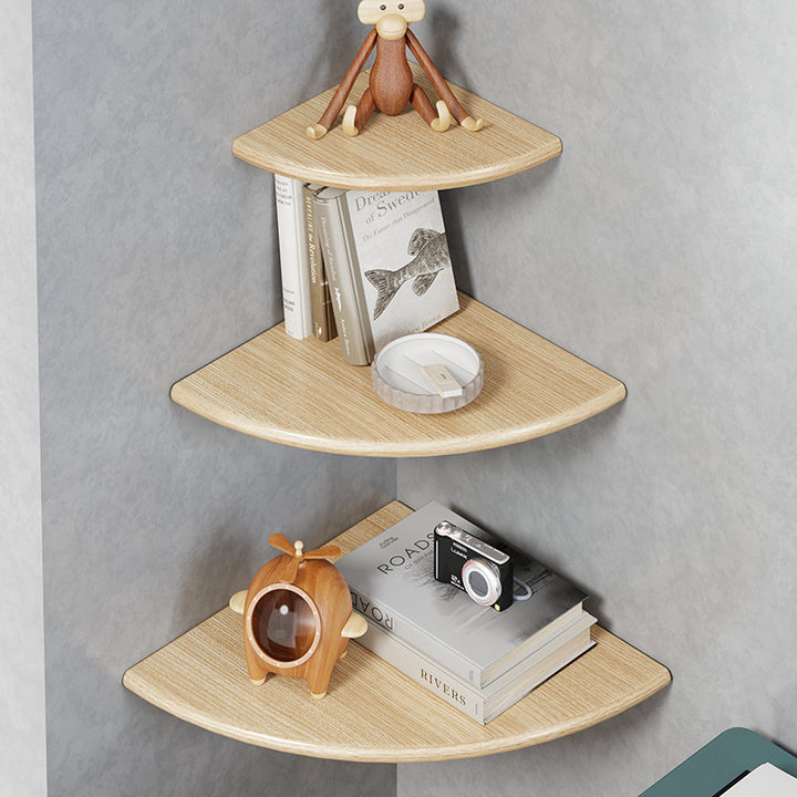 Quarter-Round Corner Floating Wall Shelf with Concealed Brackets