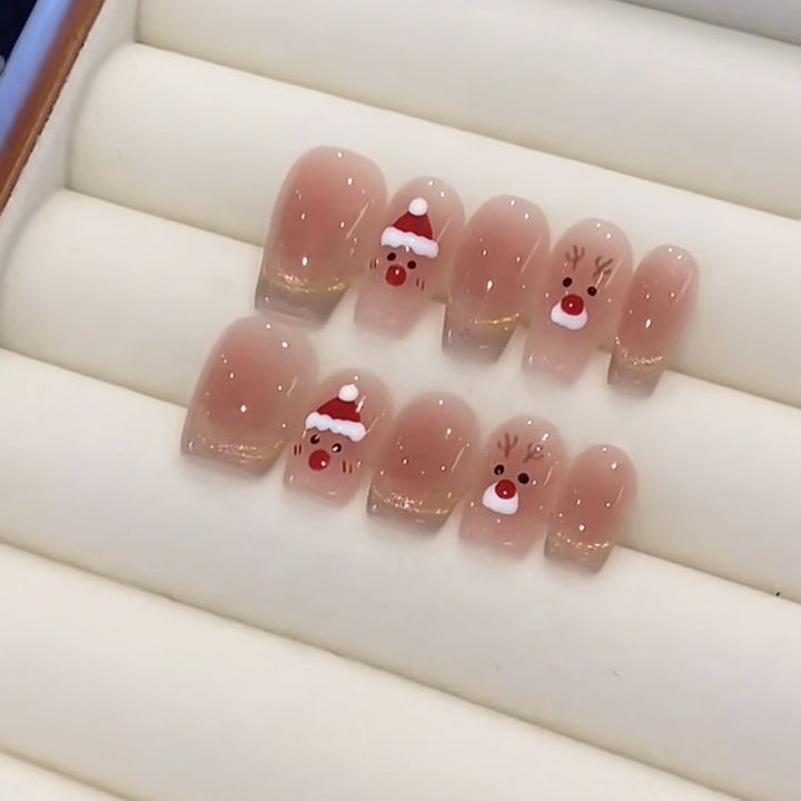 Festive Rudolph-Themed Press-On Nail Set Kalsten