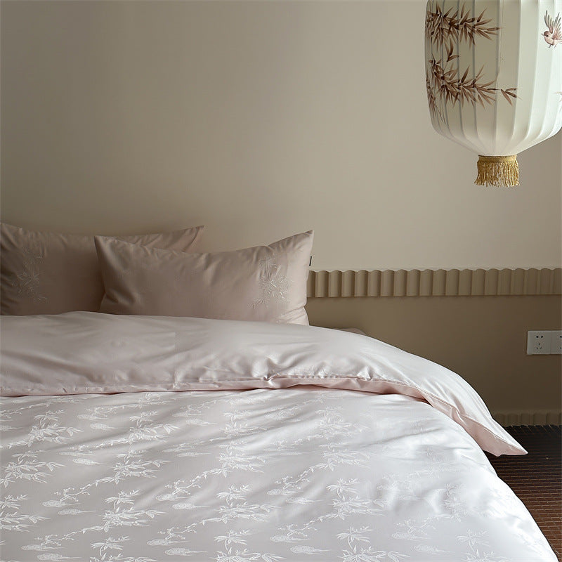 Luxurious cotton satin bedding set with fine jacquard floral relief and silky finish