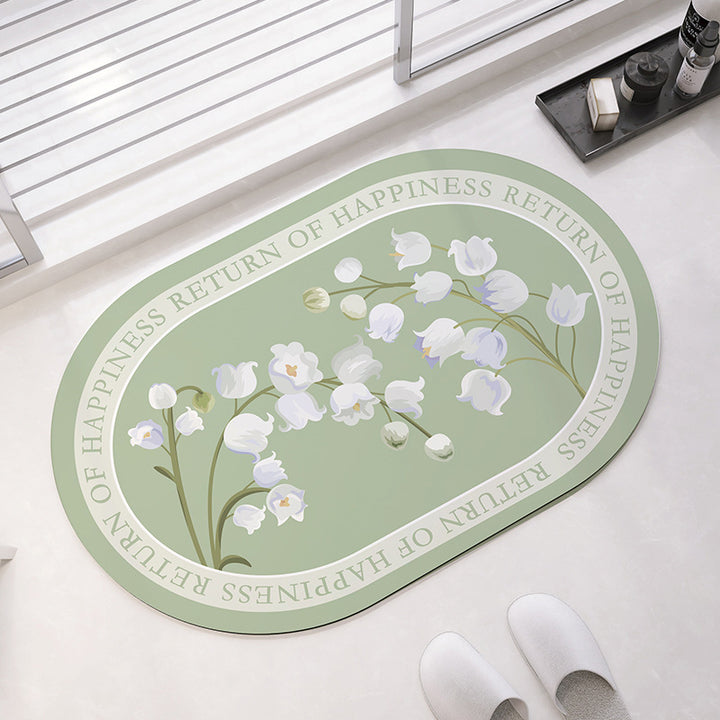 Oval Floral Pattern Bath Mat Kalsten