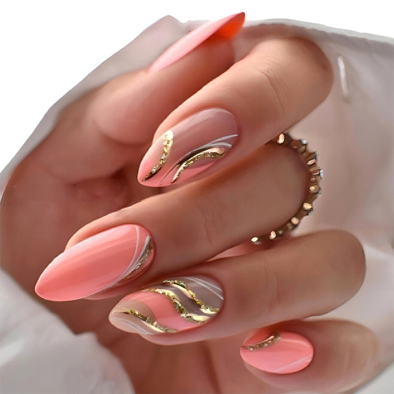 Premium Gel Press-On Nail Set with Elegant Swirls and Shimmering Accents Kalsten