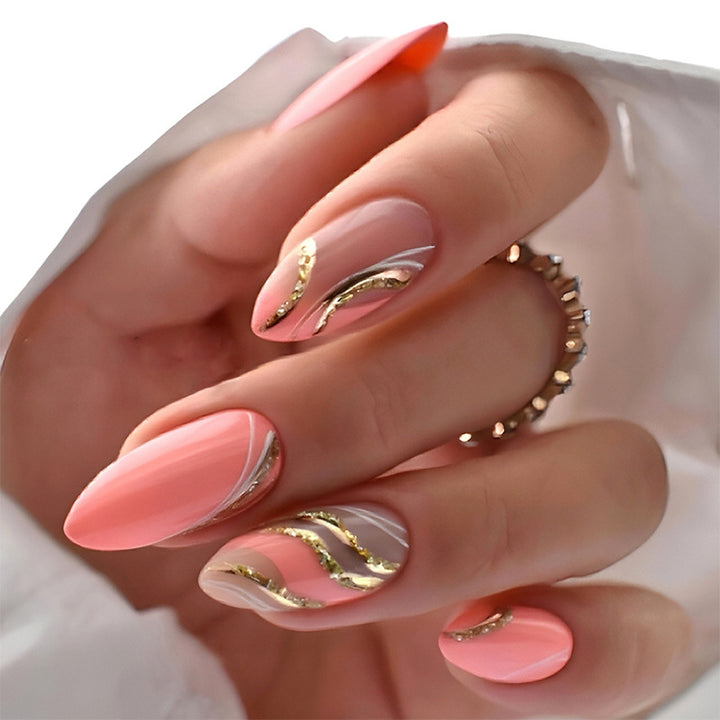 Premium Gel Press-On Nail Set with Elegant Swirls and Shimmering Accents Kalsten