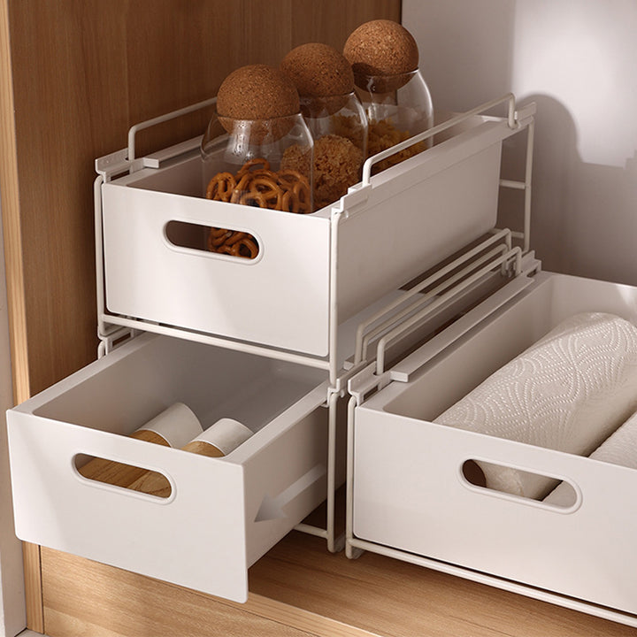 Kitchen storage box and sink organizer with adjustable frame