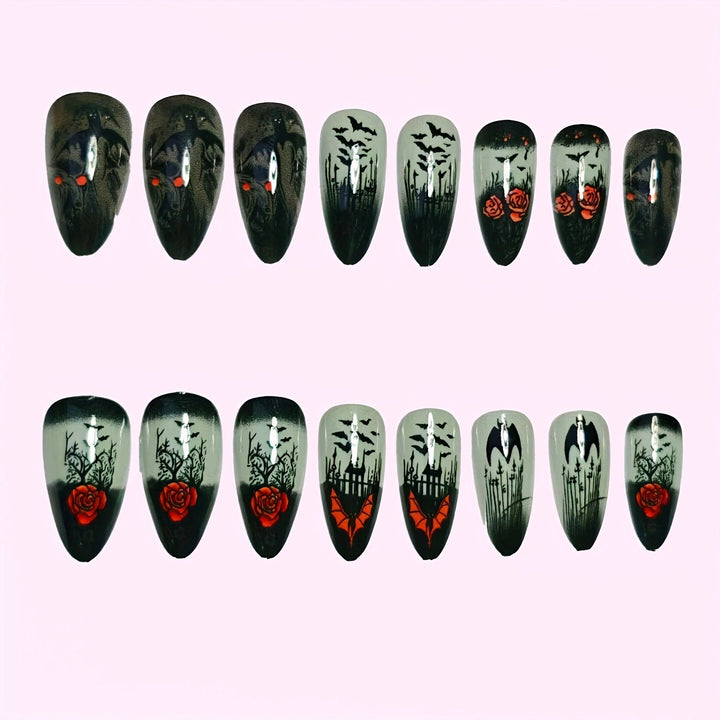 Gothic-Themed Long Stiletto Nail Art