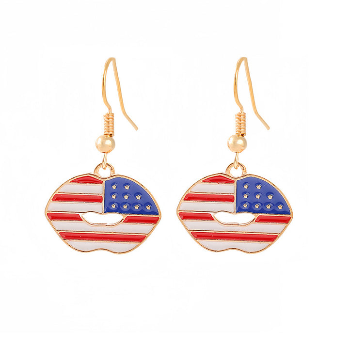 Ladies enamel earrings horseshoe with star stripe motif Kalsten