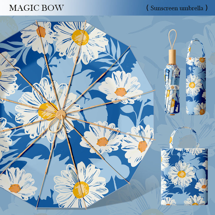 Women's elegant folding parasol with floral accents and practical carrying bag Kalsten