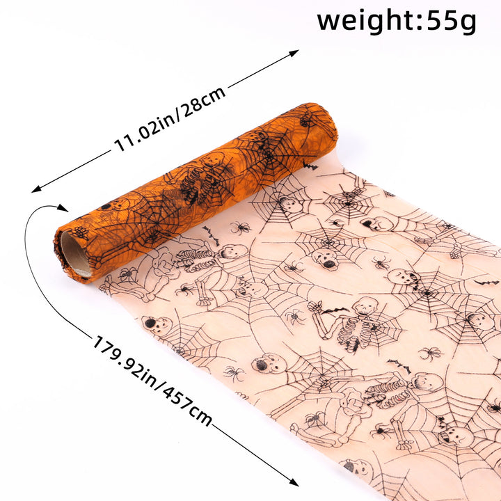 Tulle roll with velvety flock print bats for Halloween and party decoration