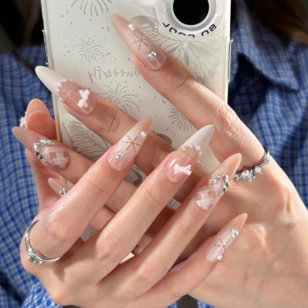 Artistic Long Stiletto Press-On Nail Set with Decorative Floral Accents Kalsten