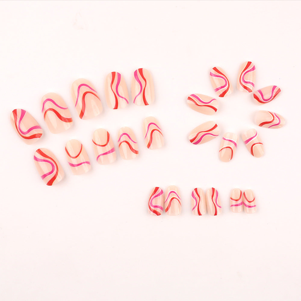 Artistic Press-On Nail Set with Creative Swirl Design Kalsten