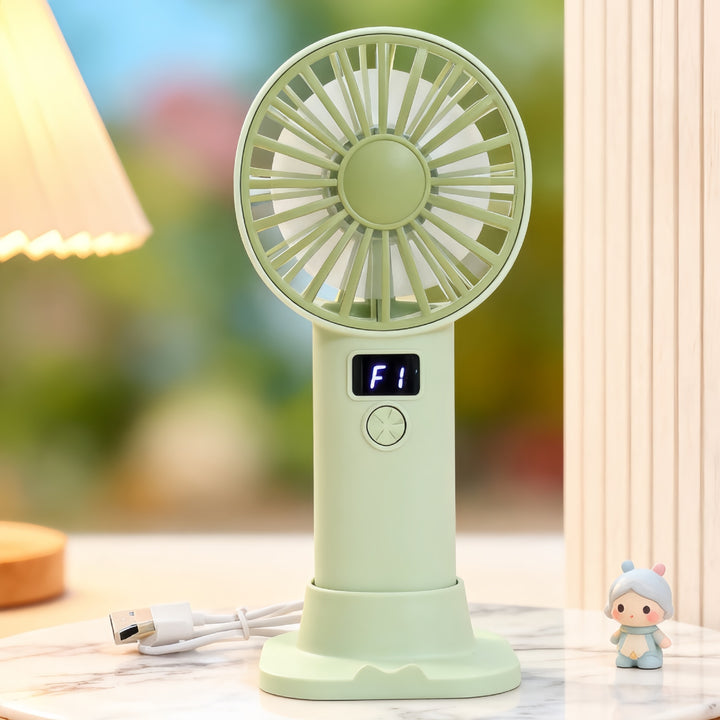 Unisex compact USB battery hand fan with LCD display and three-speed Kalsten