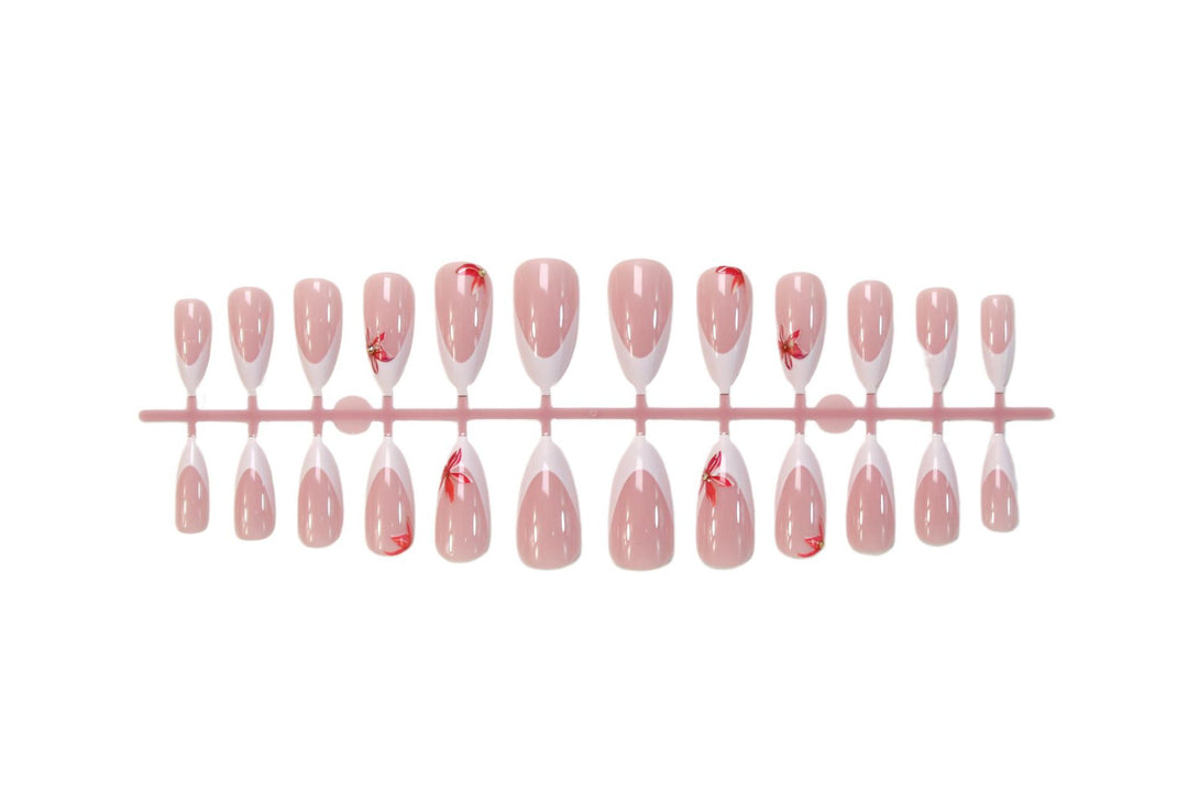 Artificial nail set with elegant French design and charming floral accents Kalsten