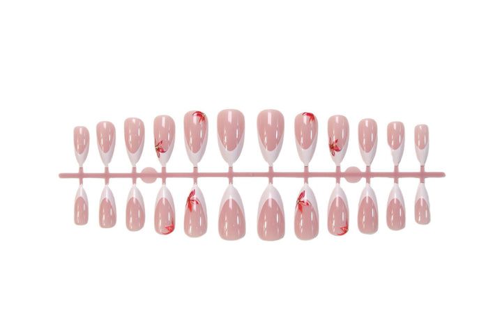 Artificial nail set with elegant French design and charming floral accents Kalsten