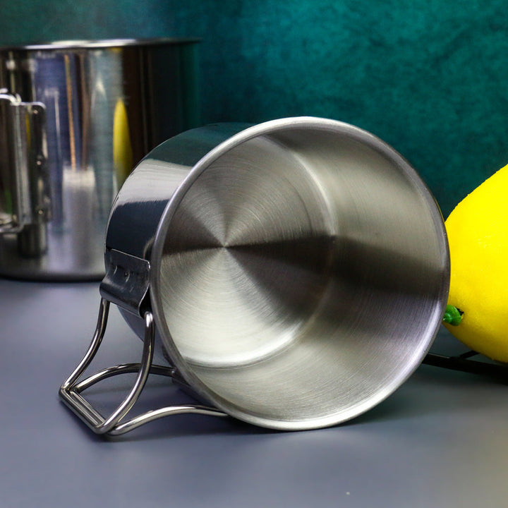 stainless steel nesting camping mug set with fold-flat handles and rolled rims Kalsten