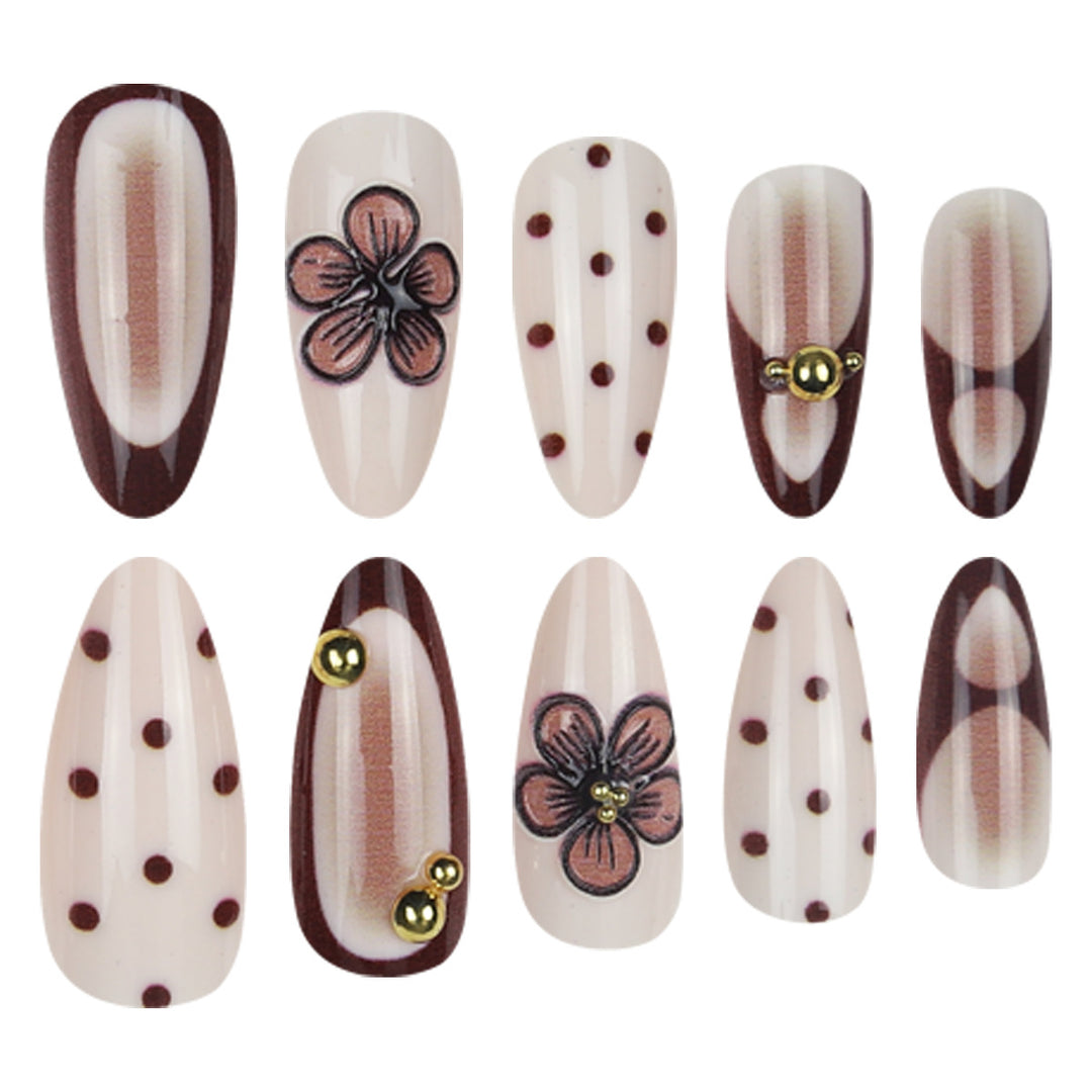 Artistic Press-On Nail Set with Floral and Geometric Designs Kalsten