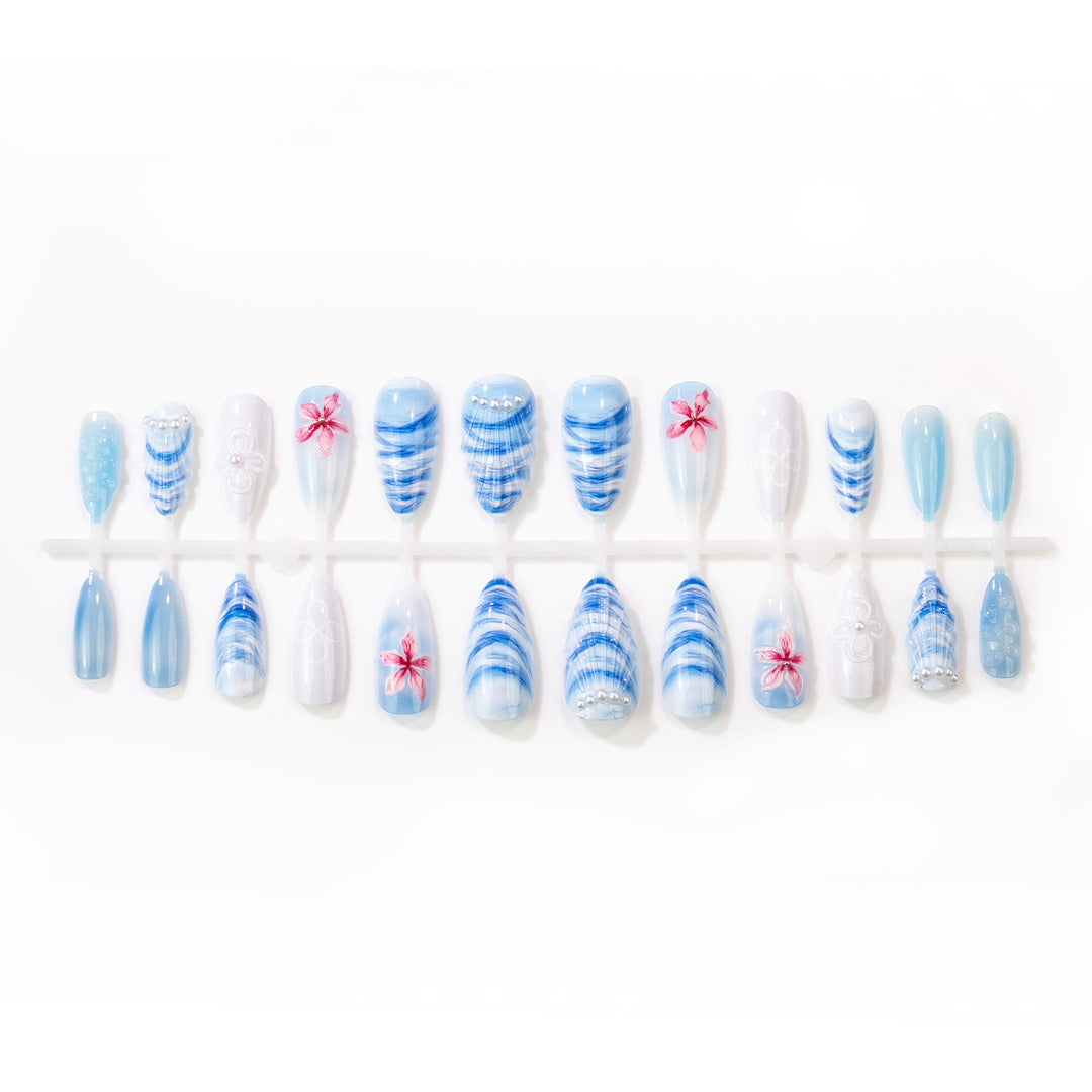 Artistic Floral and Shell-Design Press-On Nail Art Set Kalsten