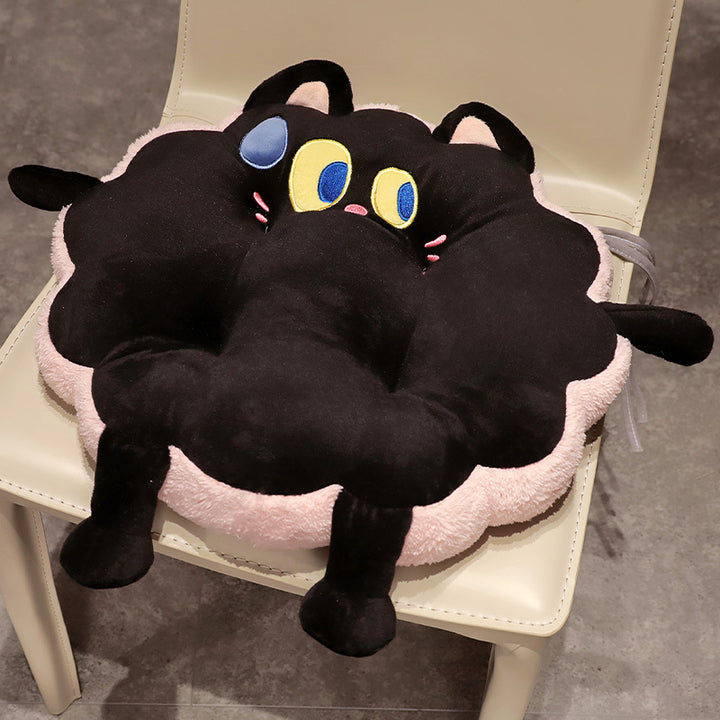 Plush seat cushion in cat shape with extra soft padding and seat cover