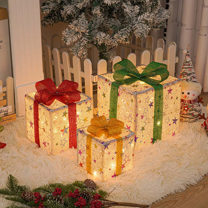 Lighted Up Outdoor Christmas Decorations Luminous Christmas Gift Box With Bow For Holiday Christmas Tree Home Yard Decor | Kalsten