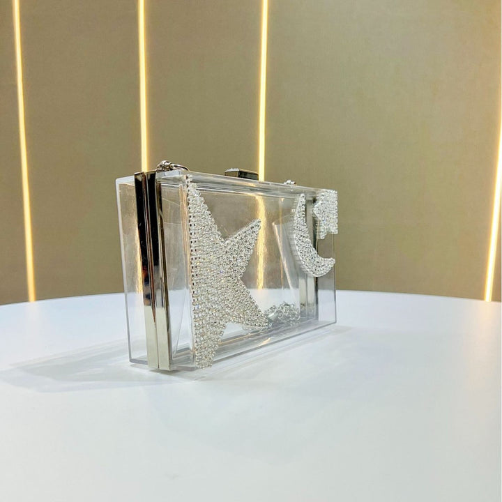 Glamorous Clear Rhinestone-Detail Clutch
