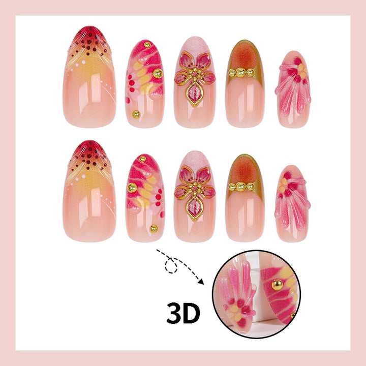 Artificial nail set with floral accents and sparkling details Kalsten