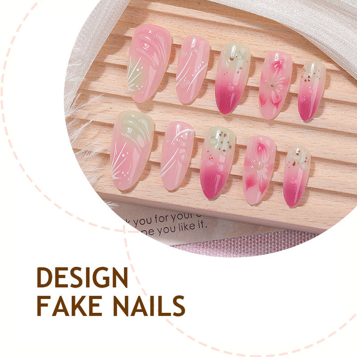 Artificial nail set with floral accents and gradient Kalsten