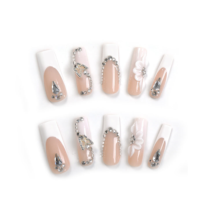 Artificial nail set with elegant glitter and flower motifs Kalsten