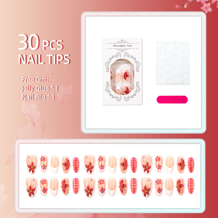 Artistic Floral Accented Press-On Nail Set 1790738460