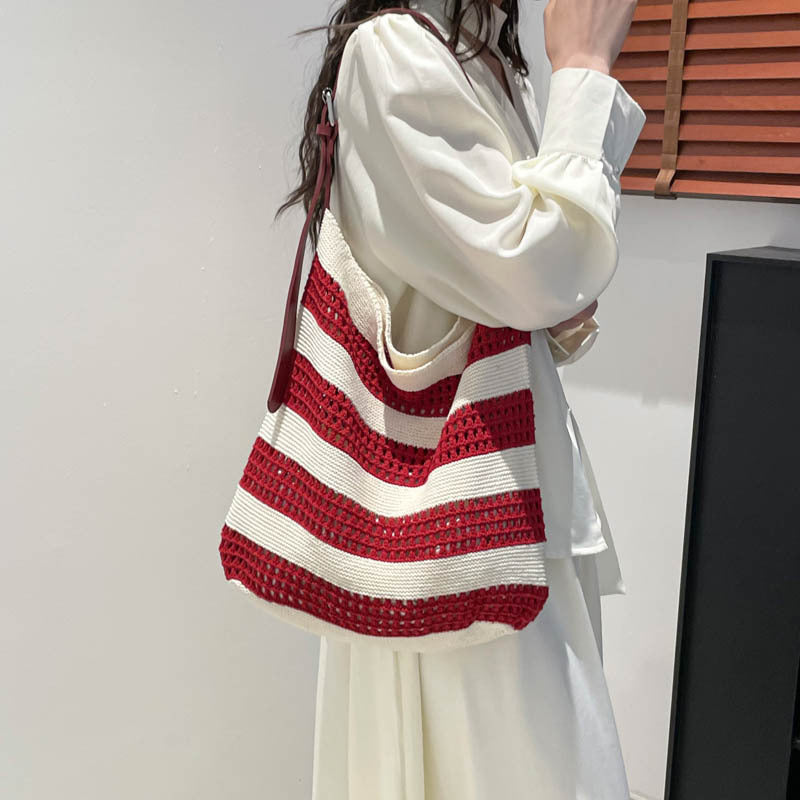 Striped Woven Slouchy Tote
