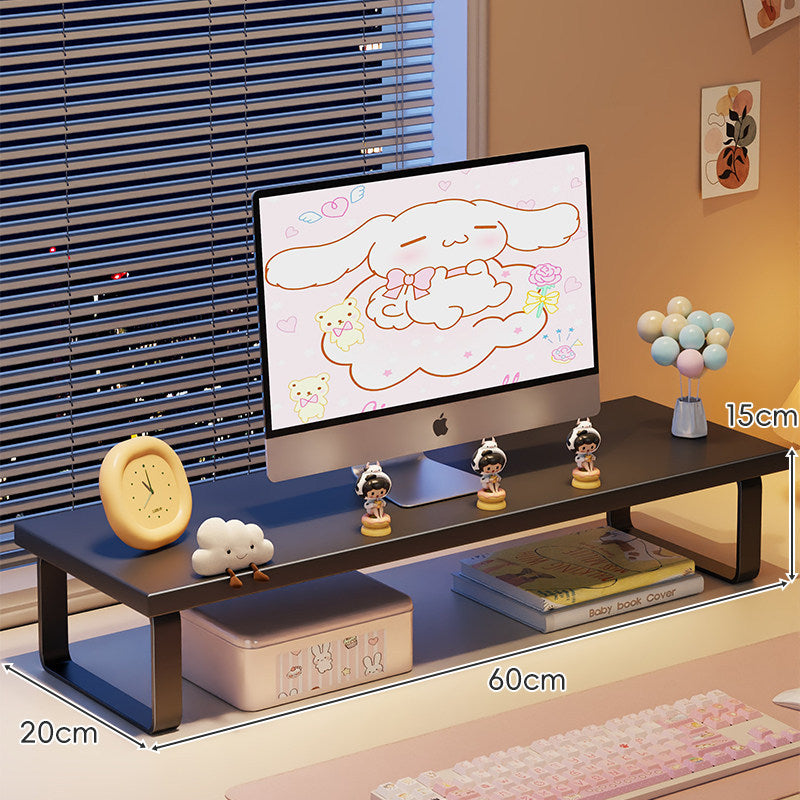 Elevated Monitor Riser Stand with Wood-Effect Top Metal Frame and Under-Shelf Storage