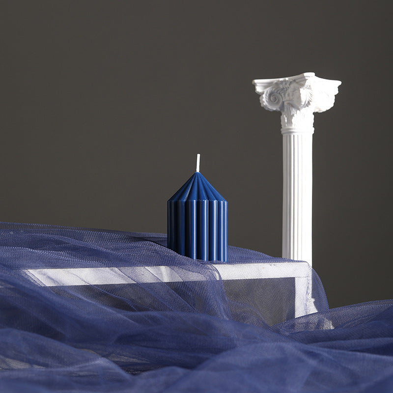 Decorative Tall Fluted Column Pillar Candle with Conical Peak