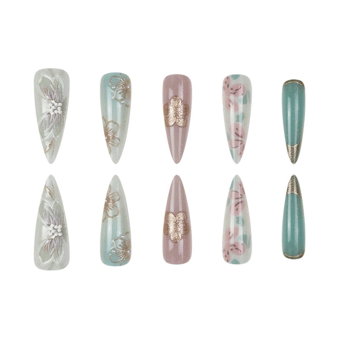 Artistic Floral Stiletto Press-On Nail Set Kalsten