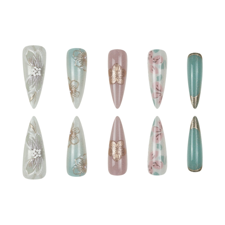 Artistic Floral Stiletto Press-On Nail Set Kalsten