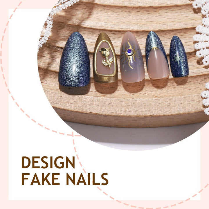 Artificial nail set with elegant gold and blue accents Kalsten