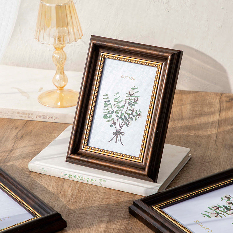 Vintage Wooden Picture Frame with Gold Accents