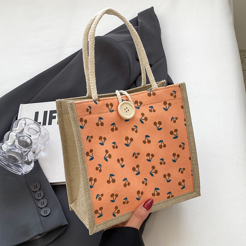 Floral Print Jute Tote Bag