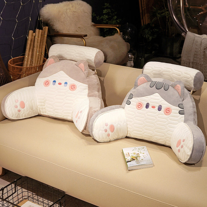 Comfort back support for the bed with armrests and removable neck roll in cat design