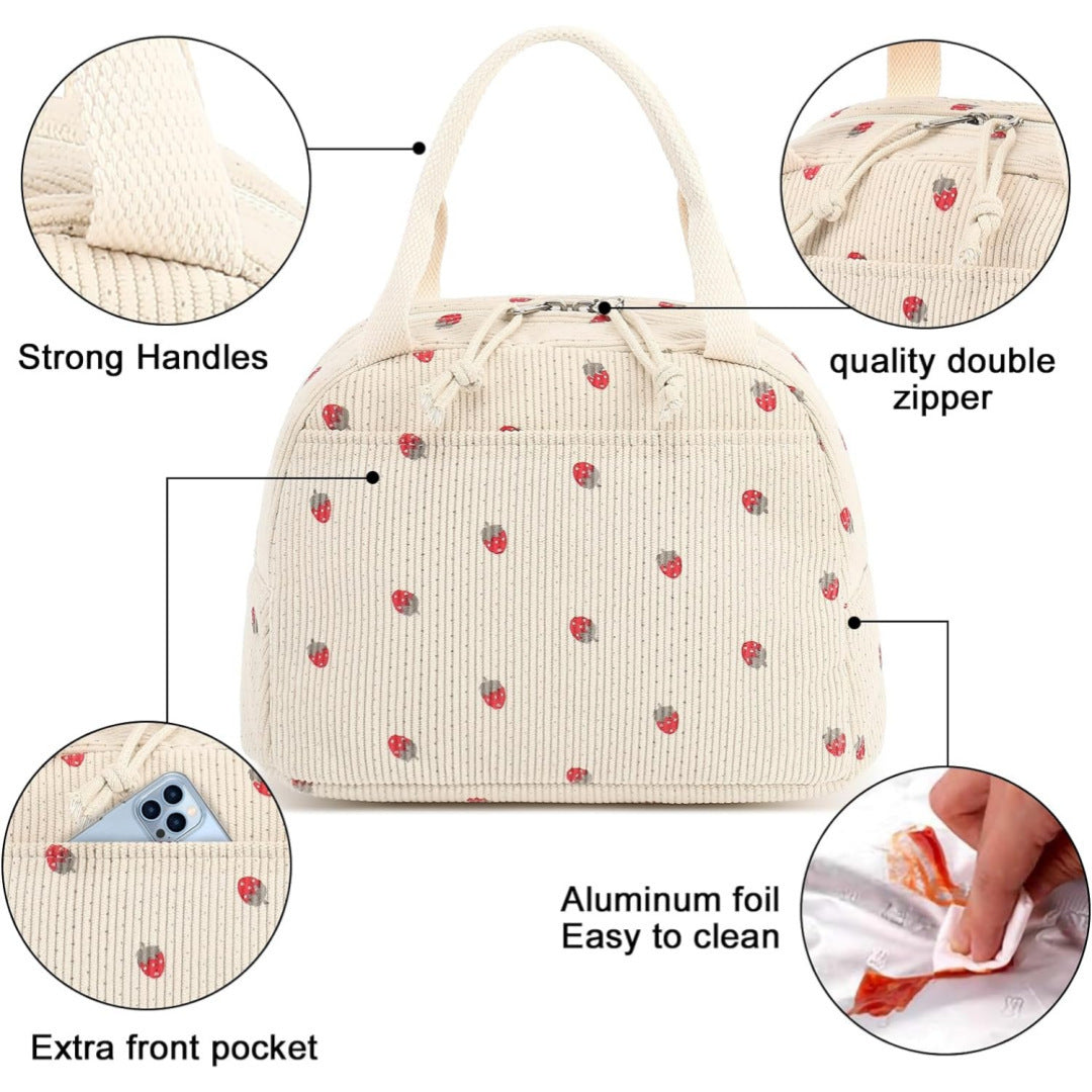 Charming Strawberry Print Insulated Lunch Bag