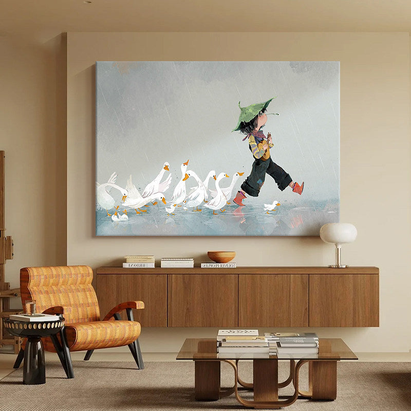 Playful Bunny and Child Canvas Art