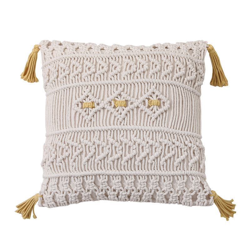 Macrame-Decorative pillow with tassels and hand-knotted Boho structure