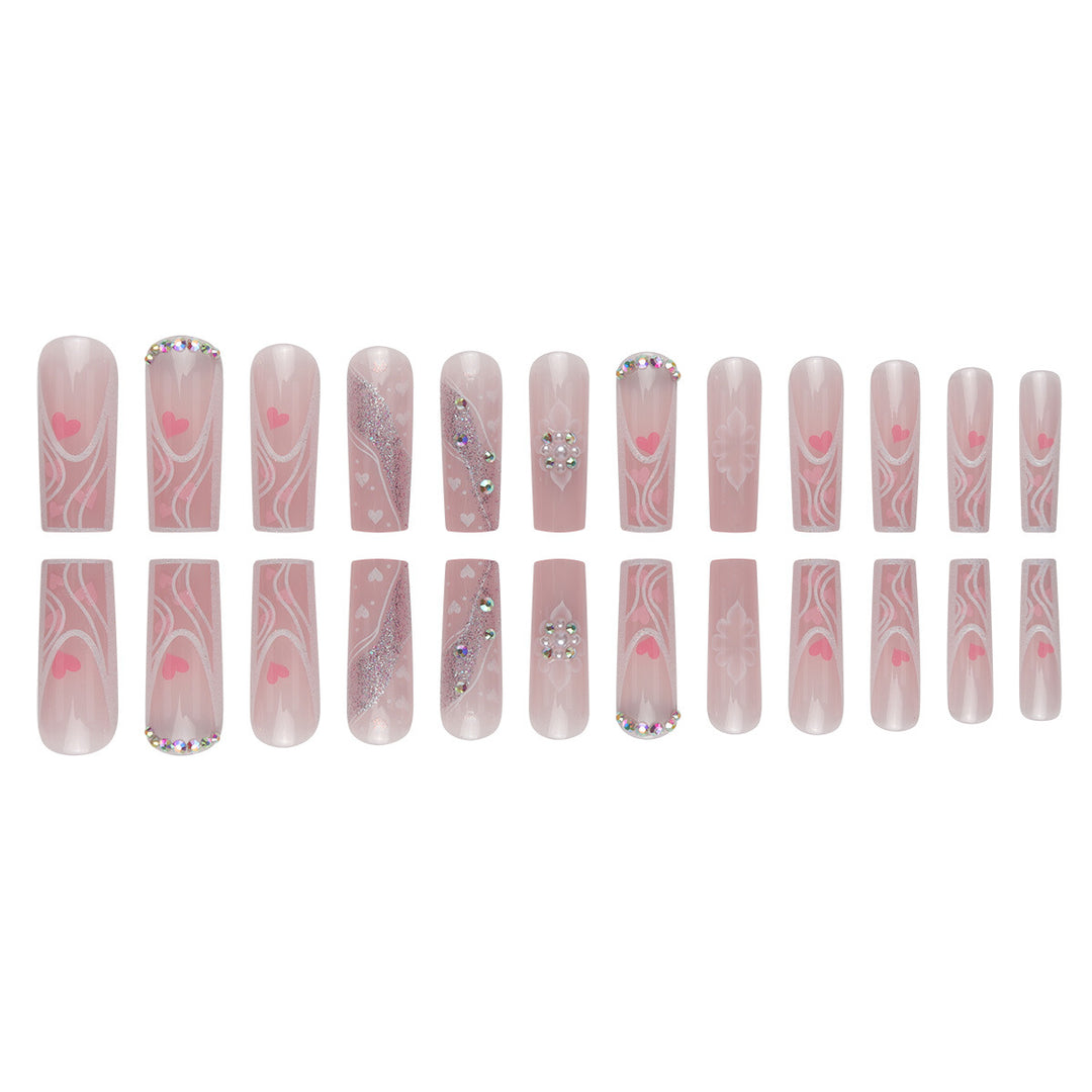 Decorative Press-On Nail Set with Heart and Gem Accents Kalsten