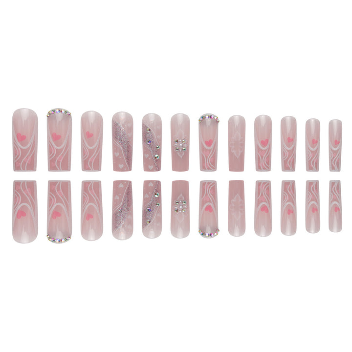 Decorative Press-On Nail Set with Heart and Gem Accents Kalsten